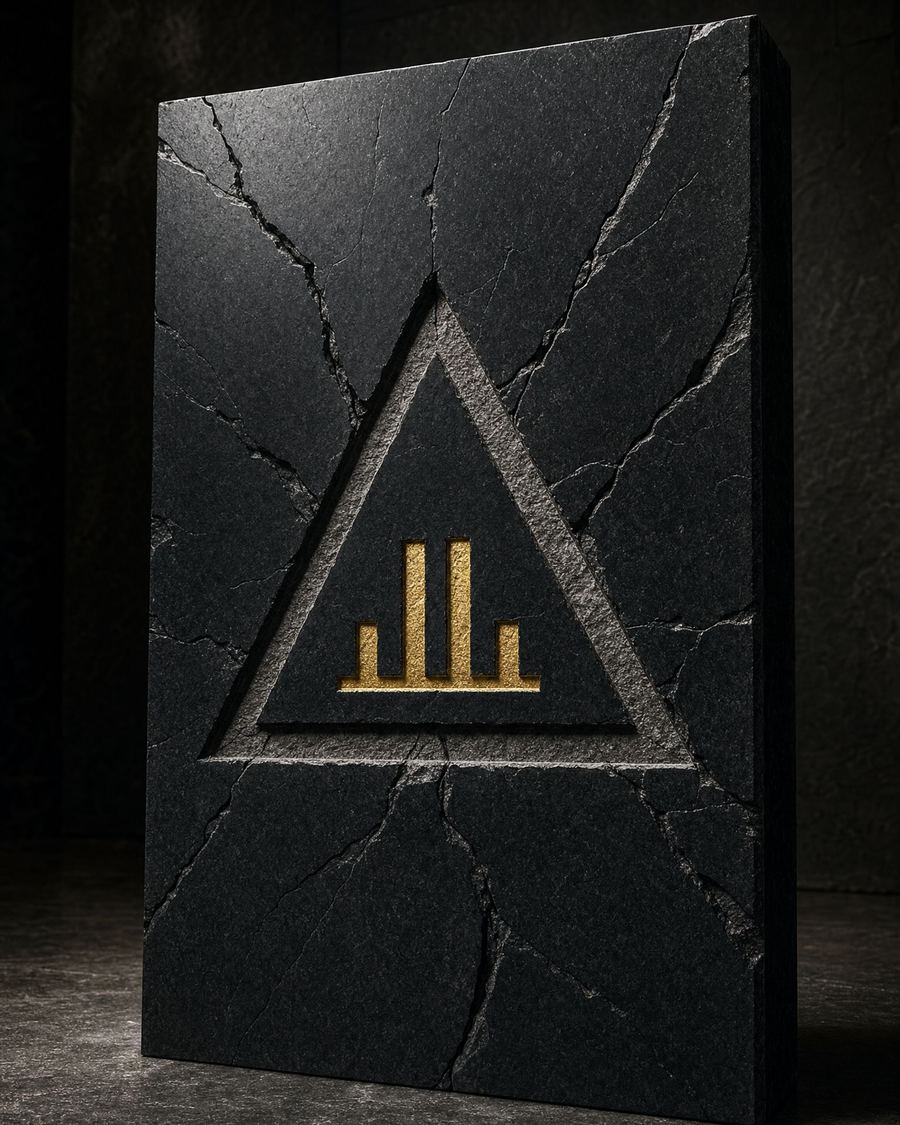 The Delta mark carved into a black granite slab